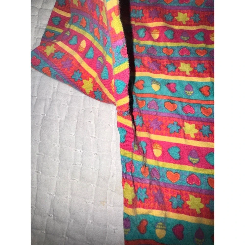 Vintage 90s Gymboree Cotton Leggings Large Hearts Acorns Leaves Colorful Striped